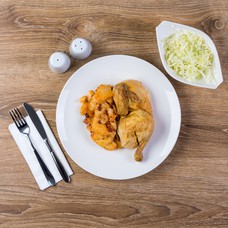 Menu: roasted chicken, potato wedges and cabbage salad for 2 persons