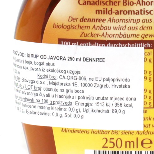 Maple syrup Dennree 250 ml