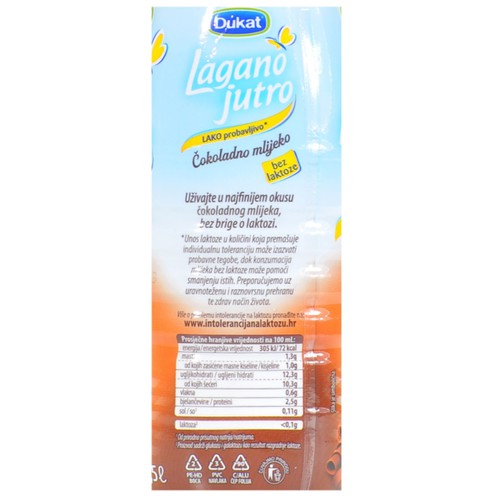 Dukat "Lagano jutro" lactose-free chocolate milk 0,5 l