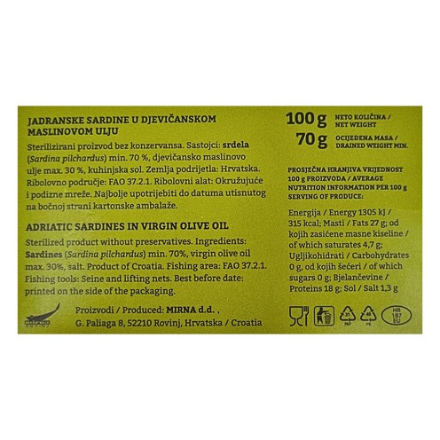 Hook&Cook sardine u djevičanskom maslinovom ulju 100 g