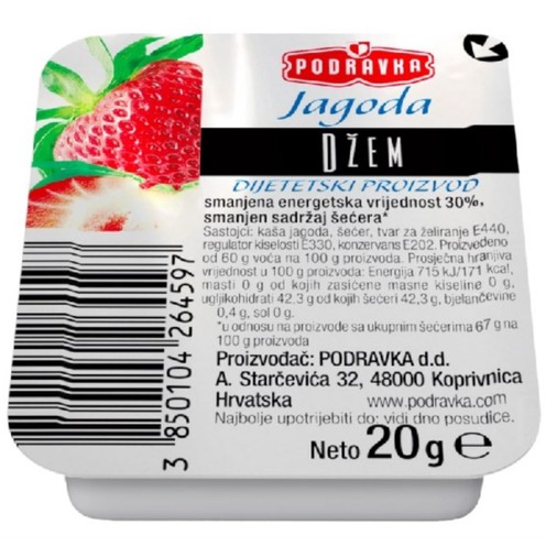 Strawberry low calorie jam Podravka 20 g