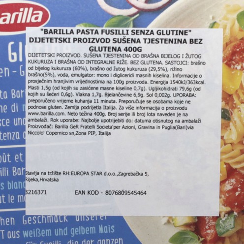 Tjestenina fusilli bez glutena 400 g