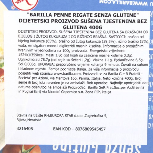 Tjestenina penne rigate bez glutena 400 g