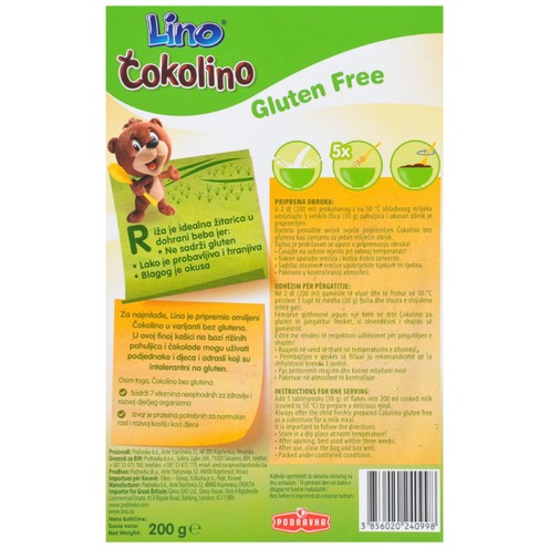 Lino chocolino children's gluten free instant cereal 500 g