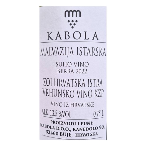 Malvazija 2022 Kabola 0,75 l