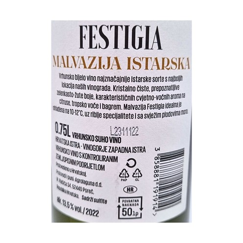 Malvazija Festigia 2022 Agrolaguna 0,75 l