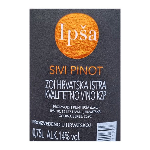 Sivi Pinot Ipša 2020 0,75 l