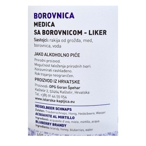 Rakija Borovnica Istarska kapljica 0,7 l
