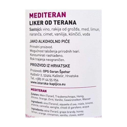 Schnaps Mediteran Istarska kapljica 0,7 l