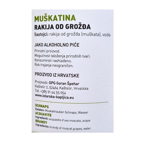 Schnaps Muskatina Istarska kapljica 0,7 l