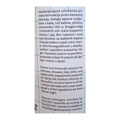 Sredstvo za čišćenje kupaonica i kamenca (refil) Menta 0,5 l
