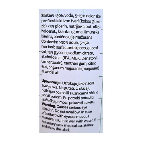 Koncentrirani deterdžent za ručno pranje posuđa Mažuran 0,5 l
