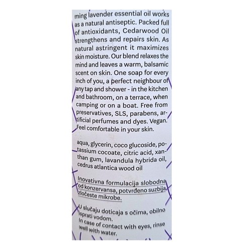 Seife für Hände, Gesicht und Körper Lavendel und Zeder 0,5 l