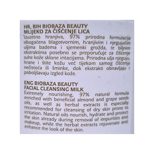 Biobaza Dry and Sensitive Skin mlijeko za čišćenje lica 500 ml