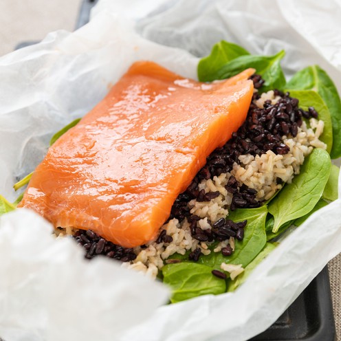 Lachs en Papillote mit Reis für 1 Person (450 g)