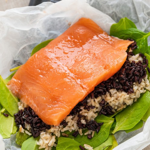 Lachs en Papillote mit Reis für 1 Person (450 g)
