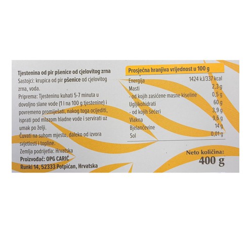 Vollkorn Dinkelmehl Pasta 400 g