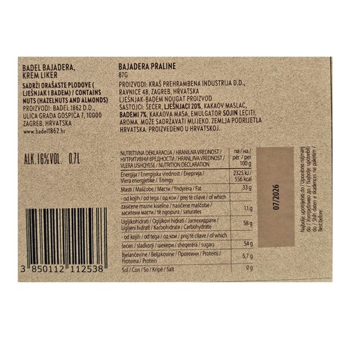 Bajadera Geschenkset: Sahnelikör 0,7 l und Pralinen 87 g