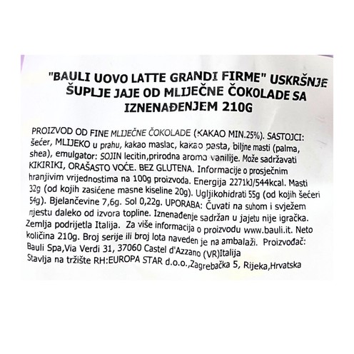 Chocolate egg Grandi firme Lui Bauli 210 g