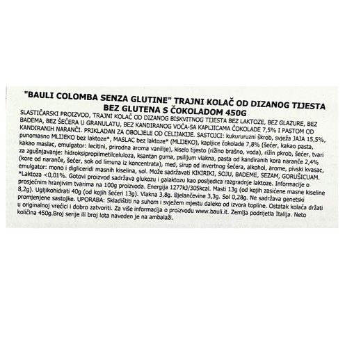 Colomba gluten-free with chocolate chips Bauli 450 g