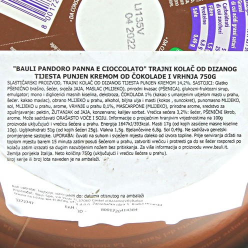 Pandoro Bauli Panna Cioccolato 750 g