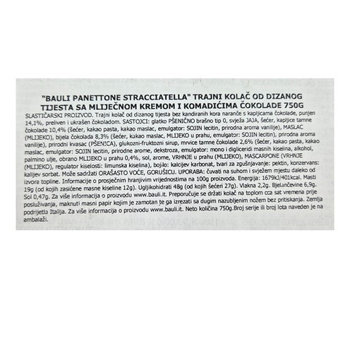 Panettone Stracciatella Bauli 750 g