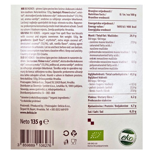 Bio-Kokoskekse Delicia 135 g