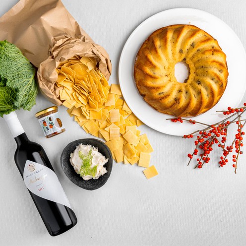 DIY Festive meal kit - Cod with "posutice" pasta and kale