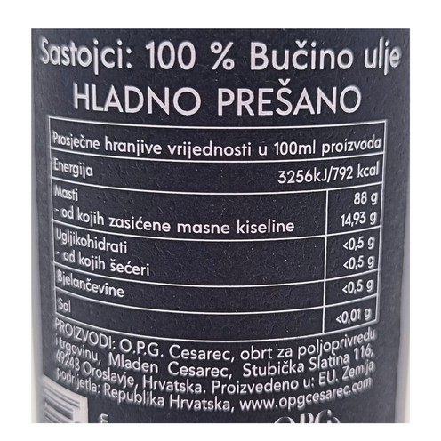 Bučino ulje hladno prešano 0,25 l