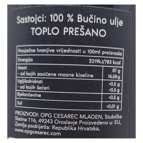 Bučino ulje toplo prešano 0,25 l