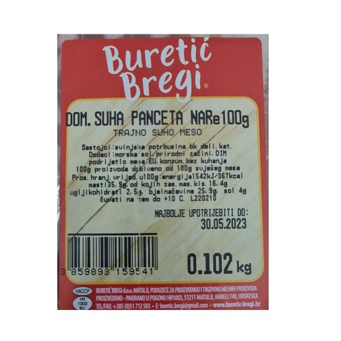 Sliced dry bacon 100 g