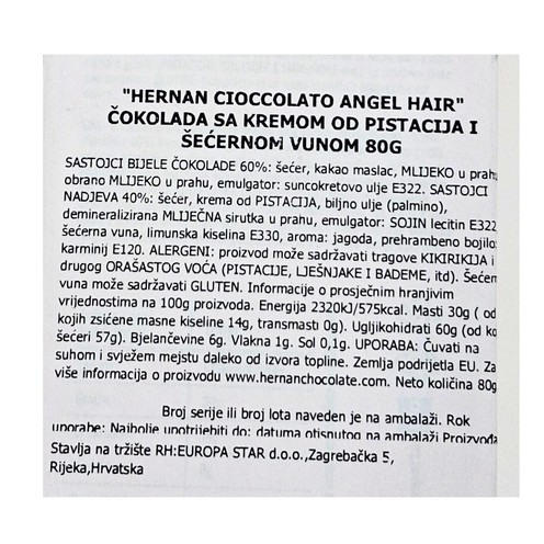 Čokolada Angel hair Hernan 80 g