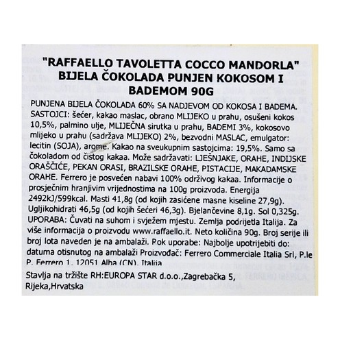 Čokolada Raffaello Ferrero 90 g