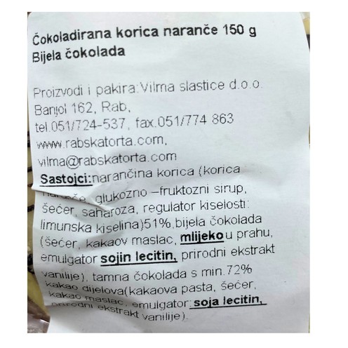 Kandierte Orangenschale in weißer Schokolade 150 g