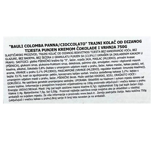 Colomba panna e cioccolato Bauli 750 g