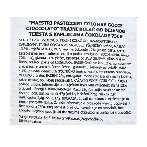 Colomba with chocolate drops Maestri Pasticceri 750 g