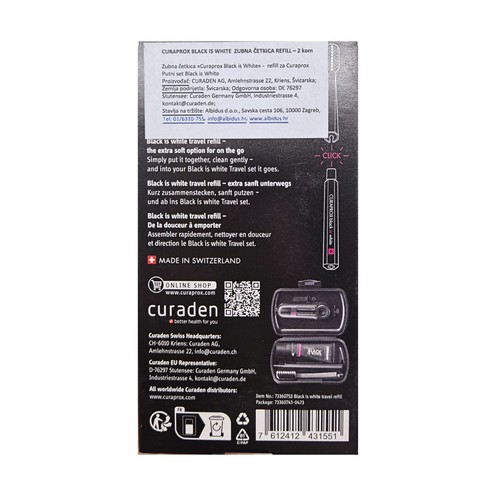 Toothbrush - refill for the Black is white Curaprox travel set
