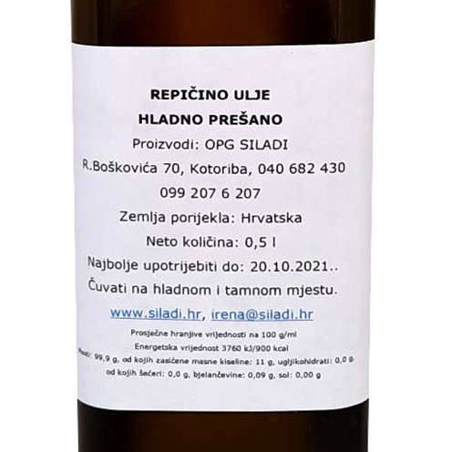 Repičino ulje hladno prešano 0,5 l