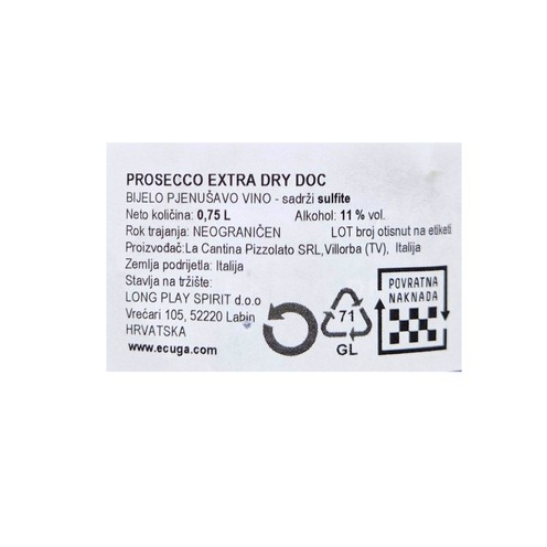Prosecco extra dry DOC Pizzolato 0,75 l