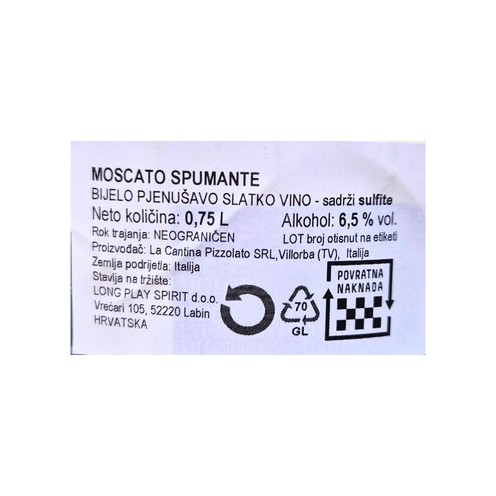 Spumante Moscato sweet Pizzolato 0,75 l