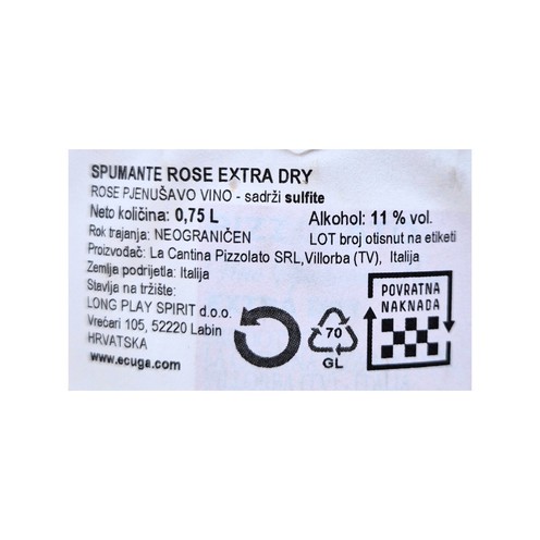 Pjenušac Rosé extra dry Pizzolato 0,75 l