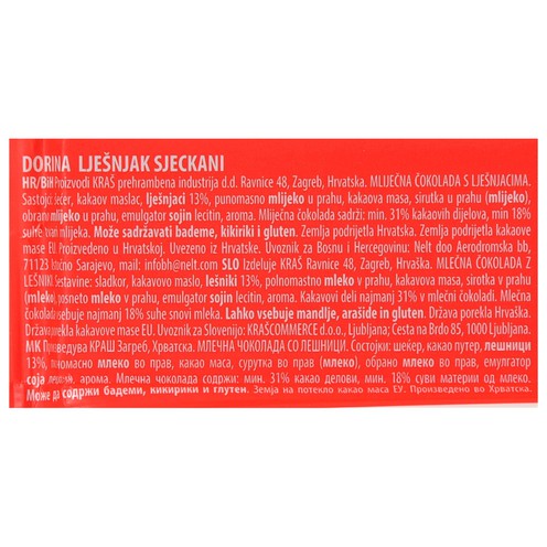 Dorina čokolada sa  sjeckanim lješnjacima 220 g