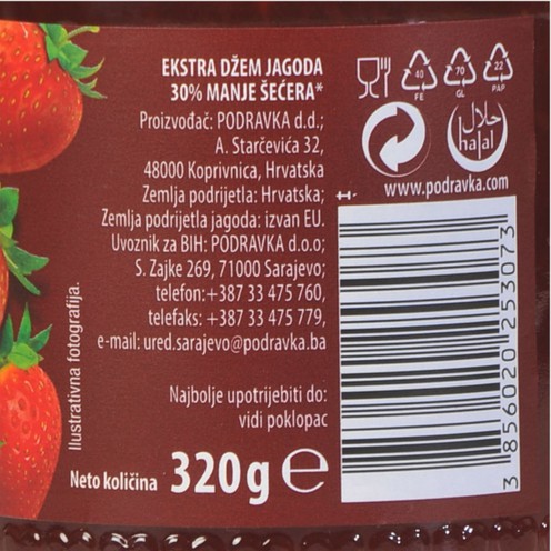 Extra Erdbeermarmelade Podravka 320 g