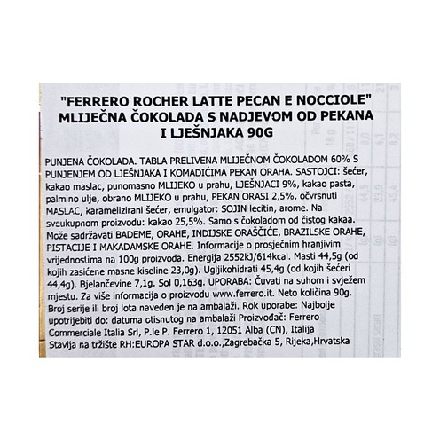 Čokolada Ferrero Rocher s lješnjacima i pekan orasima 90 g