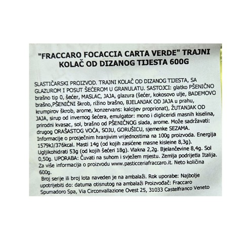 Focaccia carta verde Fraccaro 600 g