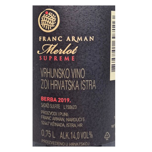 Merlot Supreme 2019 Franc Arman 0,75 l