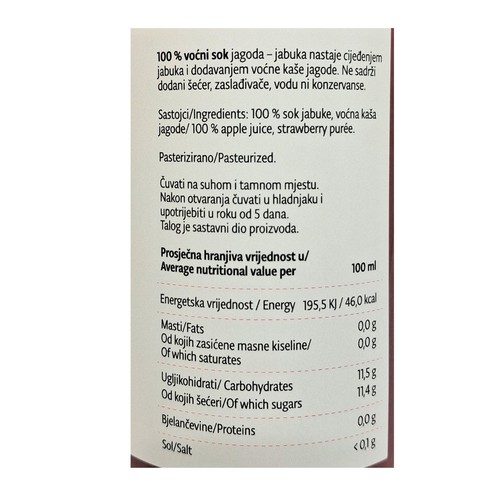 100% Erdbeer-Apfel-Saft Fruitlab 0,75 l