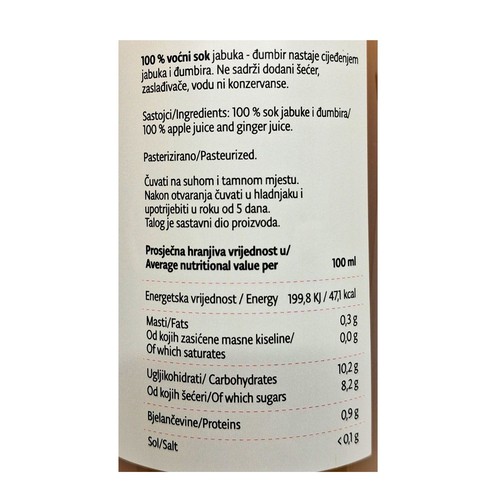 100% Apfel-Ingwer-Saft Fruitlab 0,75 l