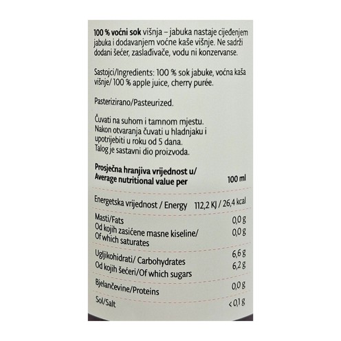 100% Sauerkirsch-Apfel-Saft Fruitlab 0,75 l