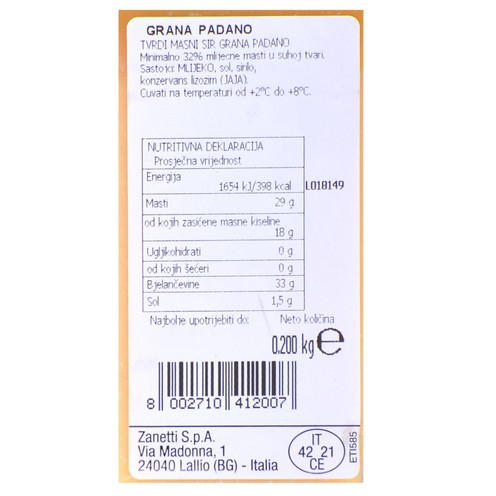 Cheese Grana Padano Zanetti 200 g